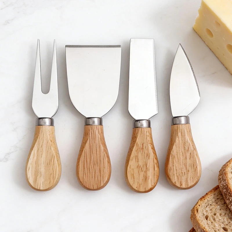 4Pcs Cheese Cutter Knives Set Mini Butter Cheese Knife Slicer Wood Handle Cheese Fork Spatula Spreader Gift Box Kitchen Gadgets