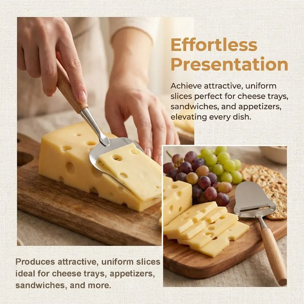Kitchen Tool Stainless Steel Cheese Shaver Wood Handle Portable Cheese Spatula Handheld Multi-Purpose Butter Cutter Restaurant