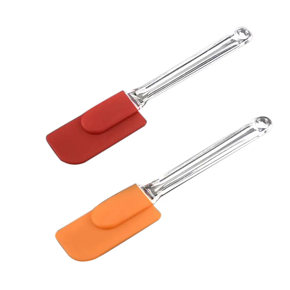 2pcs Silicone Cake Stirring Scraper Stainless Steel Handle Cream Butter Spatula Stir Cake Utensil Spatula Brush Knife Pastry