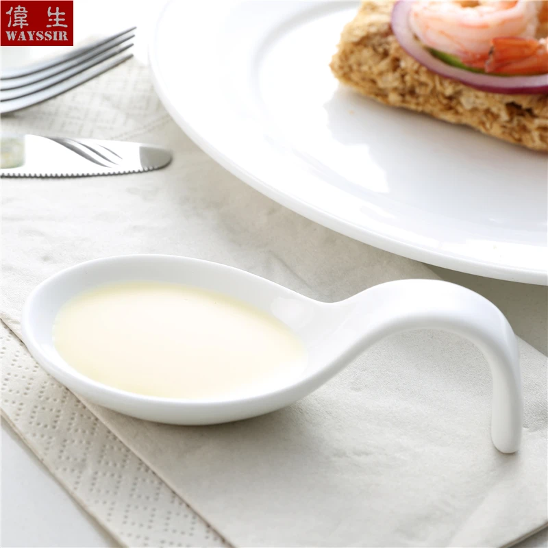 Curved Handle Snack Dish Sauce Porcelain Spoon, Buffet Ceramics, Wasabi, Butter, Cheese, Tableware, Oil Dispenser, 6pcs