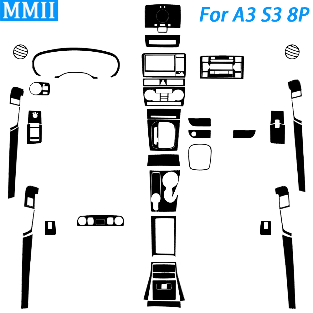 For Audi A3 S3 8P 2006 2007 Piano Black Gear Shift Air Outlet Window Lift Radio Reading Light Panel Suit Car Interior Sticker