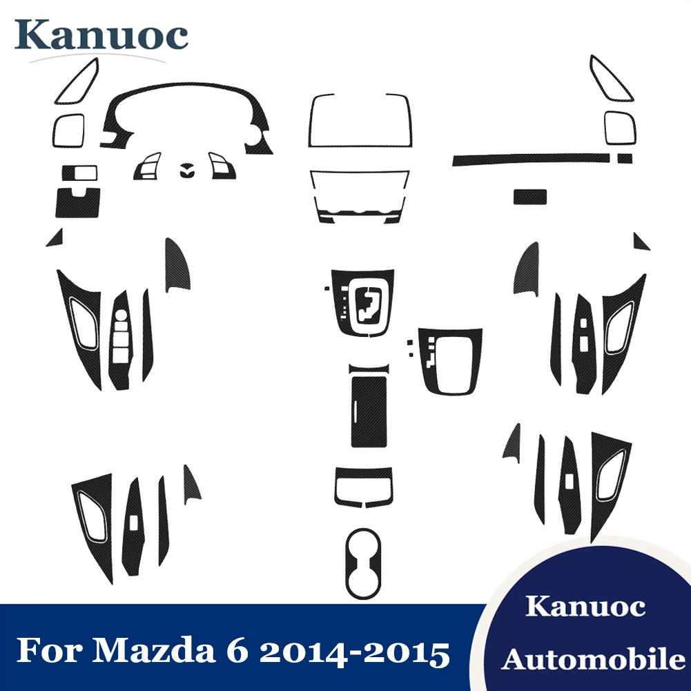 For Mazda 6 2014 2015 Carbon Fiber Black Stickers Car Interior Cover Trim Center Gear Shift Panel Decorative Accessories