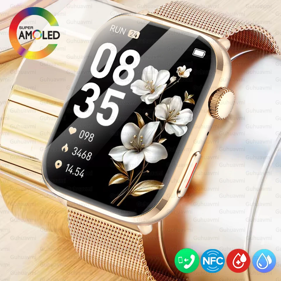 2025 New NFC Smart Watches Women 1.85'' AMOLED HD Screen IP68 Waterproof Heart Rate Tracker BT Call Smartwatch