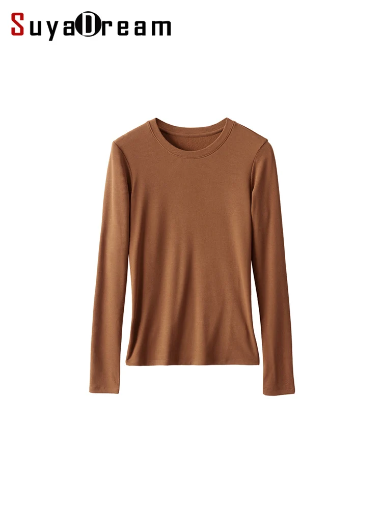 SuyaDream, Women Bottoming T Shirt, Silk Viscose Blend, Long Sleeves, Solid Basic Thermal Shirt, 2024 Autumn Winter Top