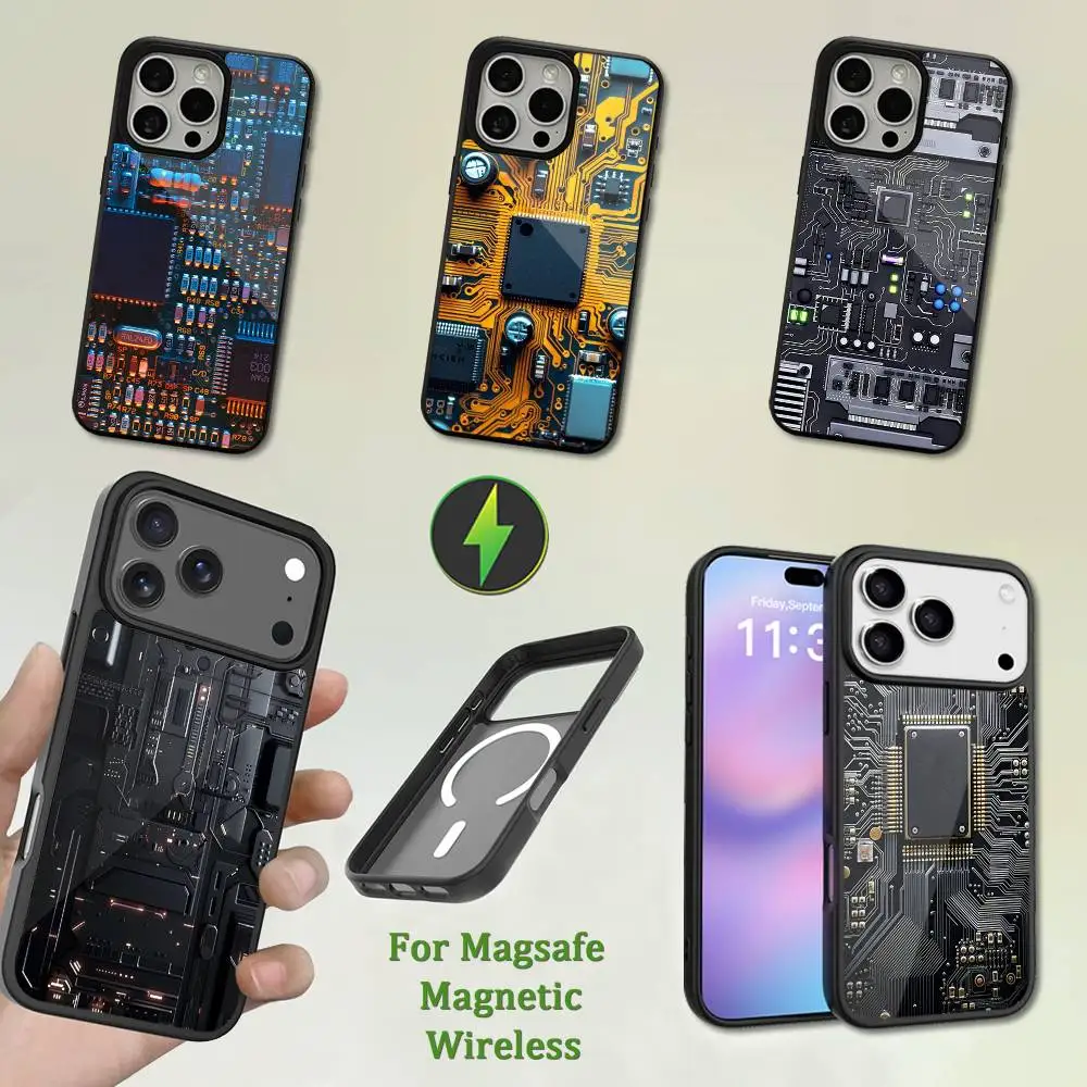 Science Circuit Board Phone Case For iPhone 13,12,11,16,15,17,14,Pro,Max,Plus,Mini, With Magsafe,Magnetic Wireless Charging