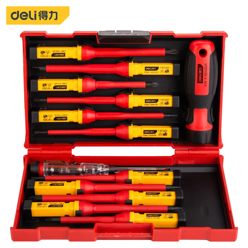 Deli 1/5/7/12PCS VDE Insulated Screwdriver Home Circuit Tool Insulation Isolation Current Electrician Cross Flat Screwdriver