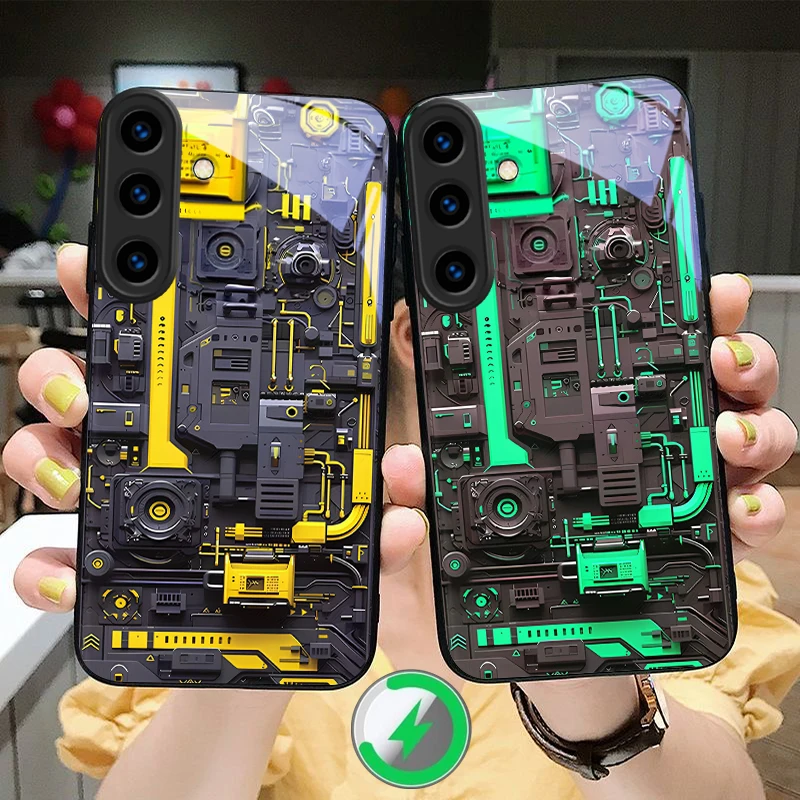 Yellow circuit board For Samsung S26 S25 Edge S25Ultra S20 S21 Pro S22 Plus S23 FE S24 Ultra For Magsafe Glass Phone Case