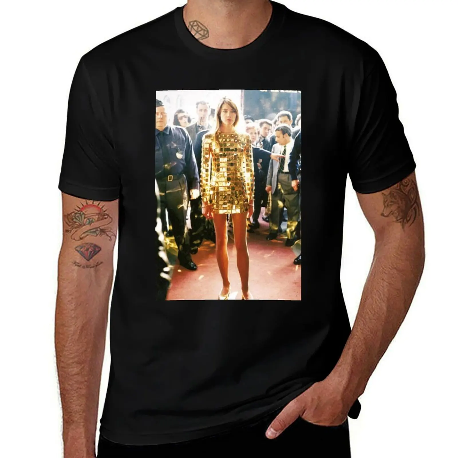 Fran?oise Hardy - Golden Dress T-Shirt Big Size Short Sleeve Tee for Men T-Shirt