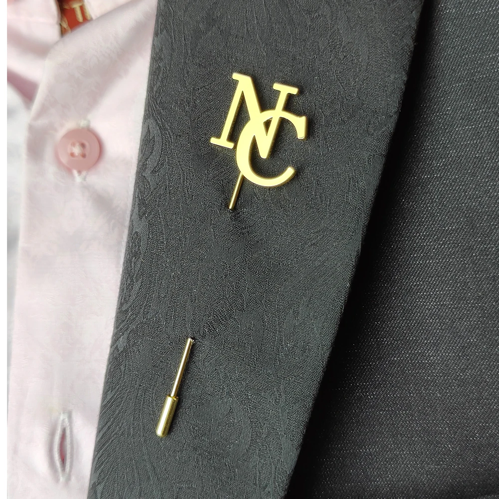 Custom Lapel Pins Men Brooch Letter Vintage Brooch Silver Rose Gold Stainless Steel Wedding Jewelry