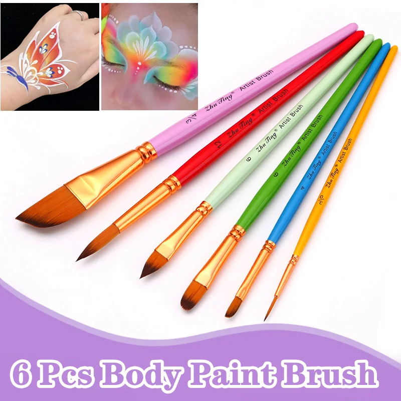 6 Pcs Professional Multi-functional Face Body Paint Brushes Set Artist Watercolor Painting Tool Makeup Brush