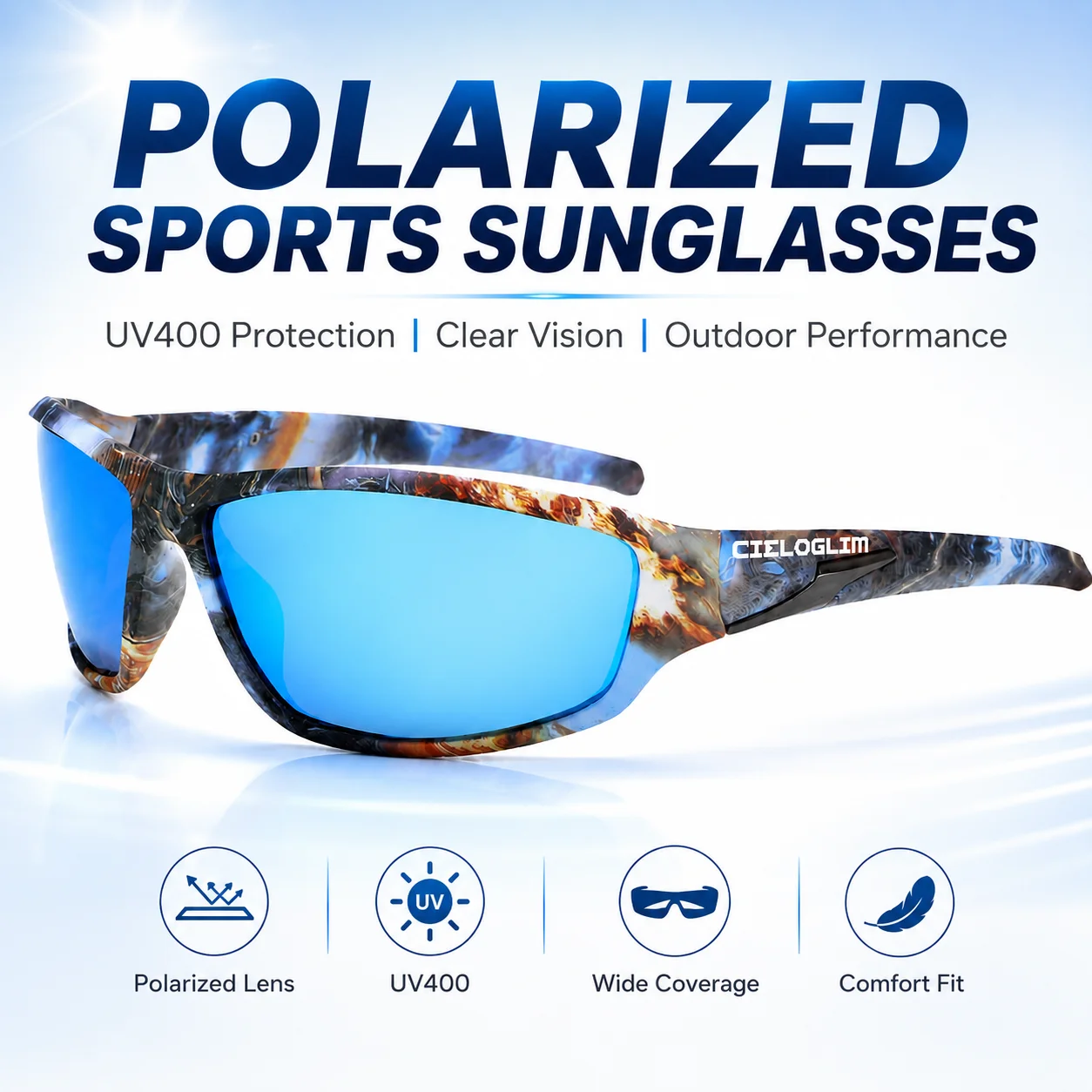 CIELOGLIM Outdoor Polarized Sunglasses UV400 Cycling Fishing Hiking Climbing Driving Sun Glasses