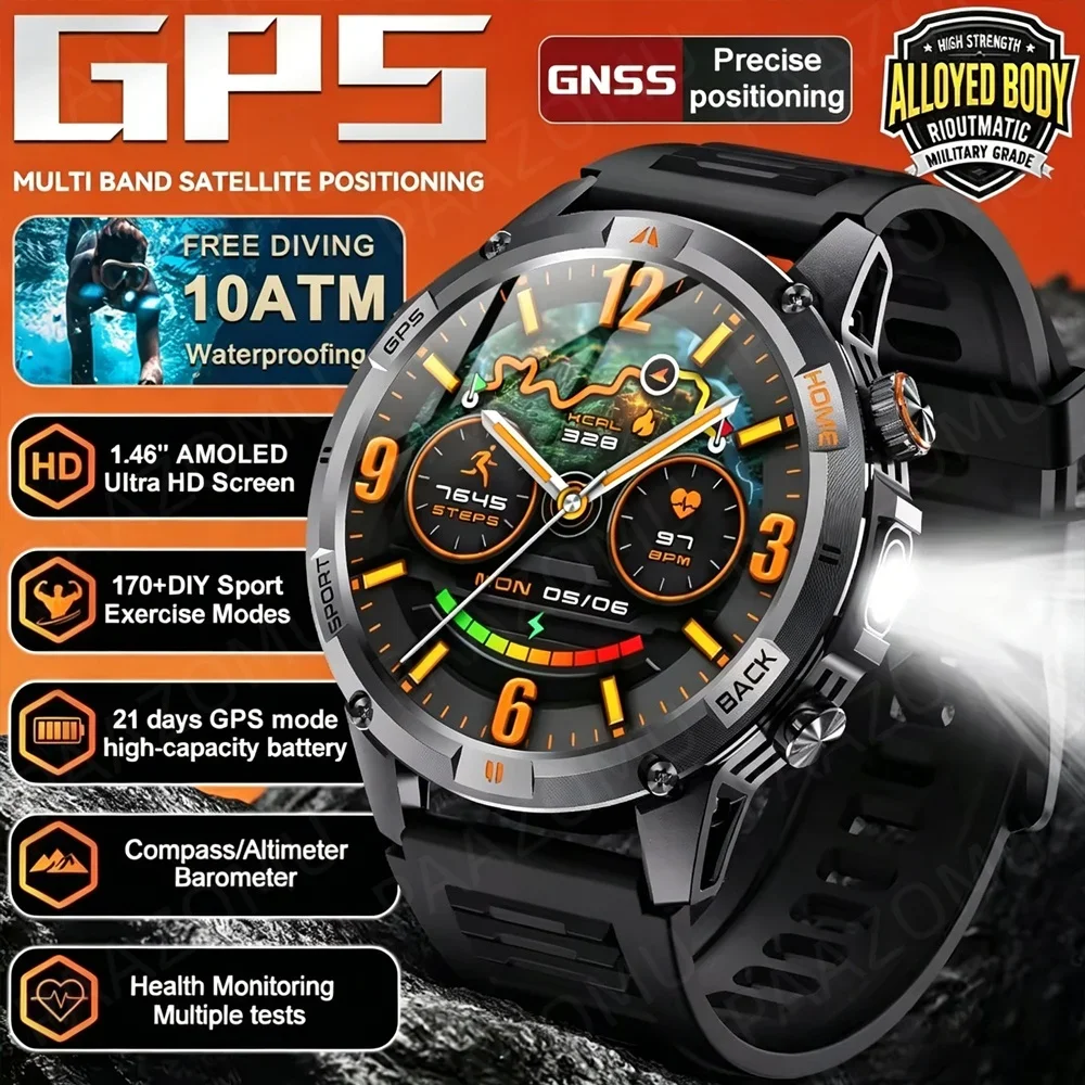 2026 New T-Rex4 Pro Military Smartwatch Built-in Dual-band GPS 10ATM Waterproof Sports Run Tracker Outdoors Compass Smart Watch