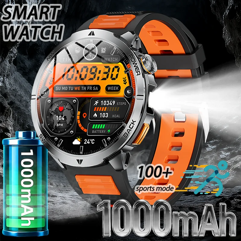 New Military Rugged and Durable Smartwatch, 1000mAh Large Battery, LED Flashlight, Designed Specifically for Outdoor Activities