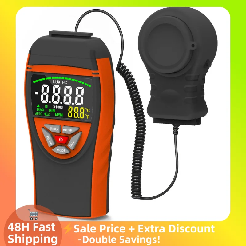 Digital Light Meter Lux Meter 400000 Lux 3999 Max Display Auto-Ranging Data Hold Relative Measurement High Accuracy Light Tester