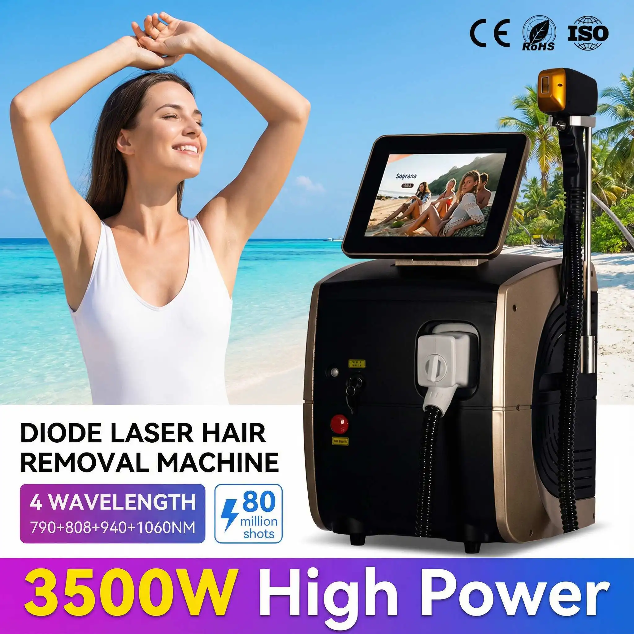 Professional Ice Titanium Laser Epilator 3 Wavelengths Diode Laser remove hair Machine Permanent Hair Removal Machine for salon