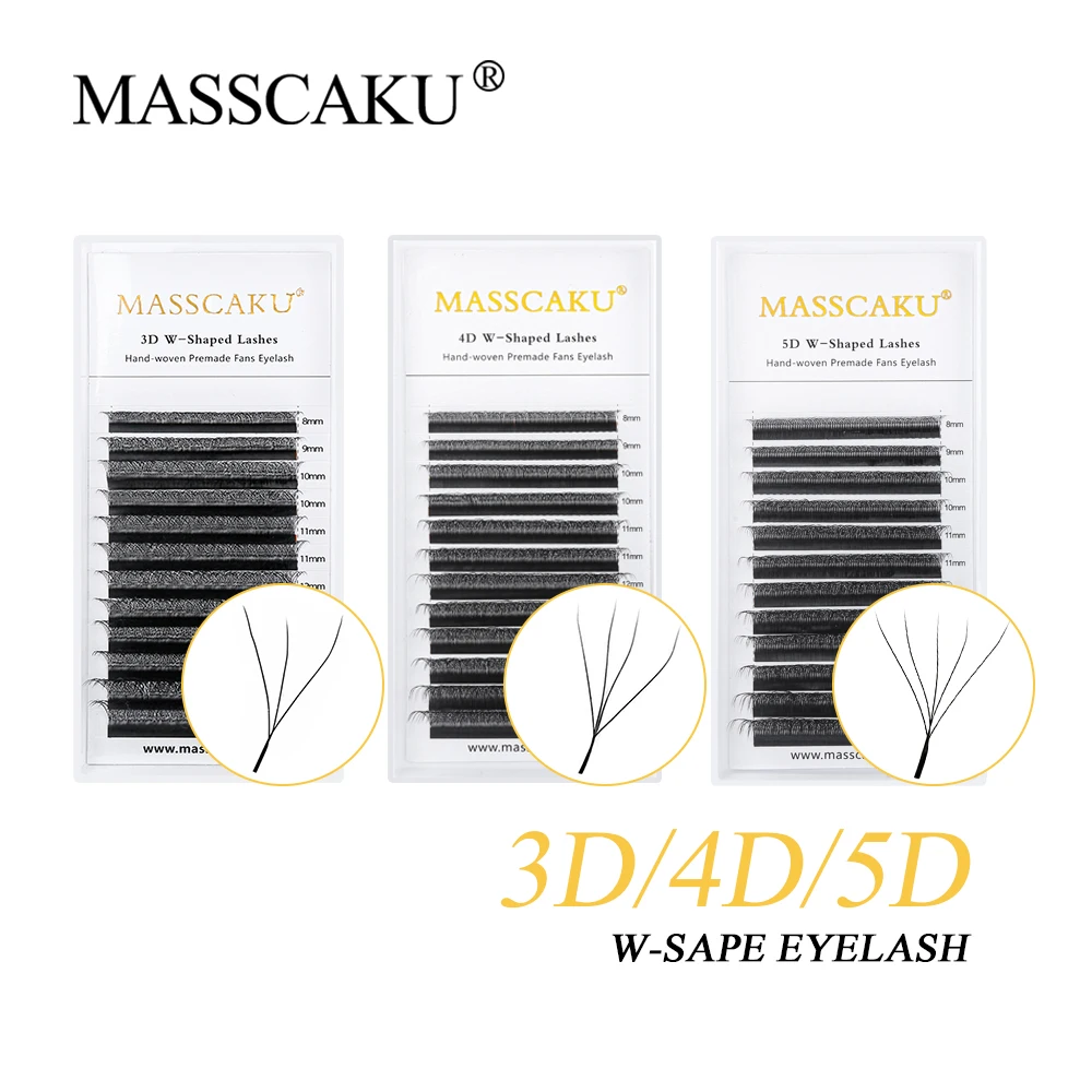 Private Label Masscaku W Style Individual Eyelashes 3D/4D/5D/6D Premade Fans W Shape Clover Bloom Natural Long Lash Extension