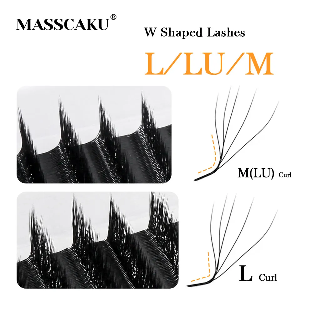 MASSCAKU L LU M Curl YY/W Shape Eyelash Extension Soft Lightweight Faux Mink Fibers 0.07mm Thickness 8–15mm Natural Volume Look