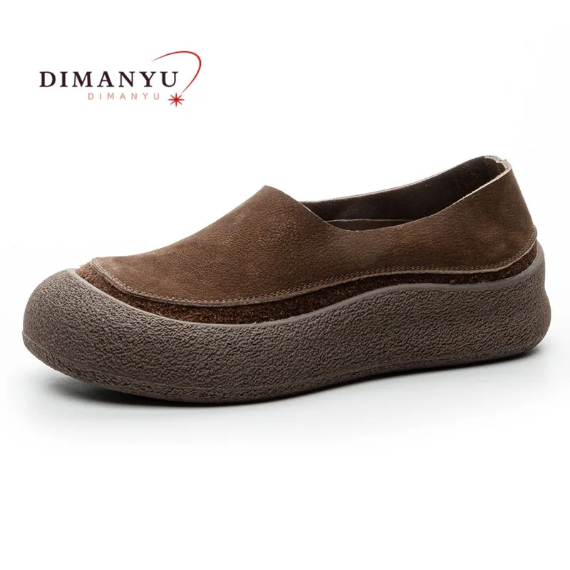 DIMANYU Women Loafers Retro 2026 Autumn New Genuine Leather Ladies Shoes large Size Flat Casual One-foot Slip-on Shoes For Women