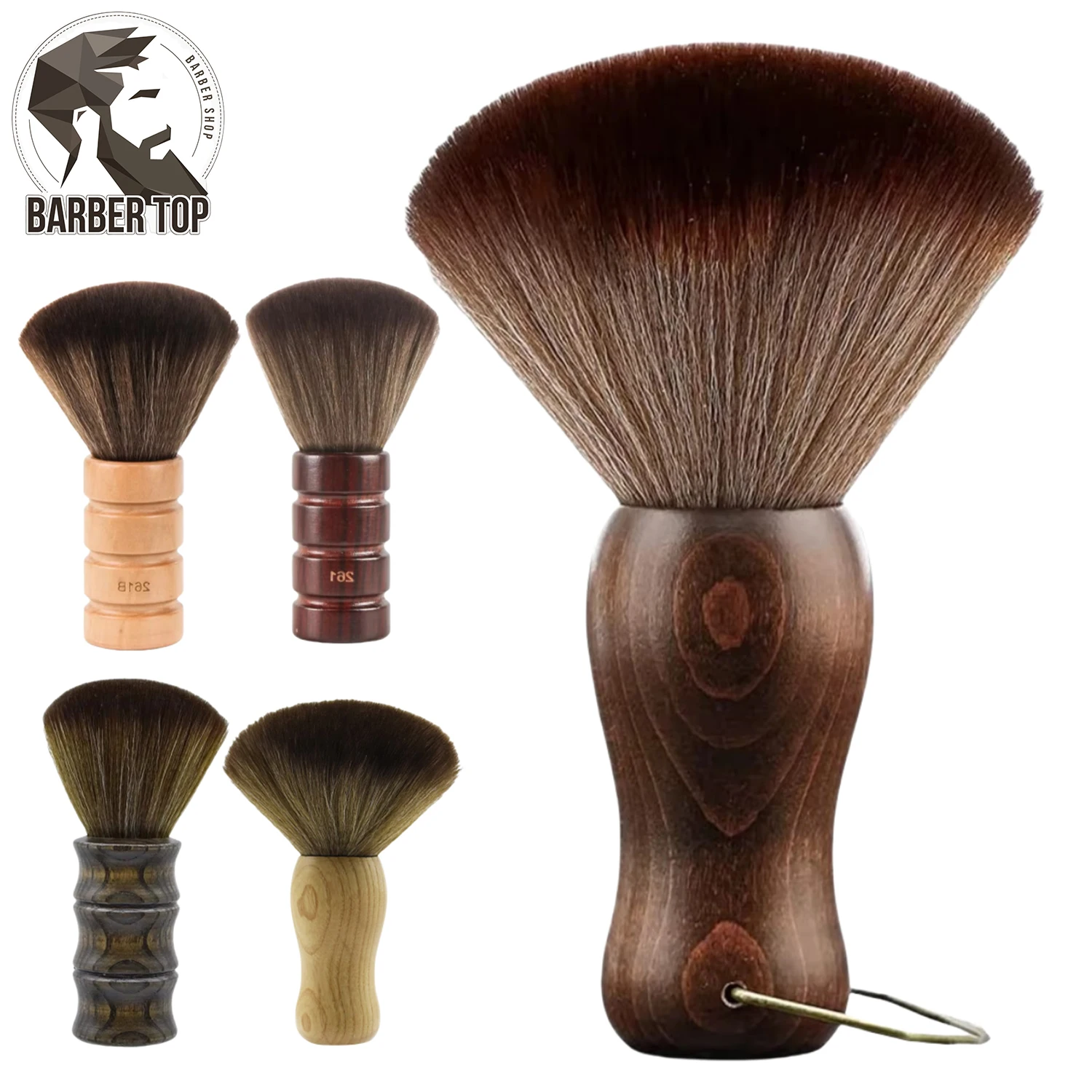 Barber Neck Duster Brush Wood Handle with Hook Hairdressing Cleaning Brush Natural Fiber Salon Hair Sweep Brushes