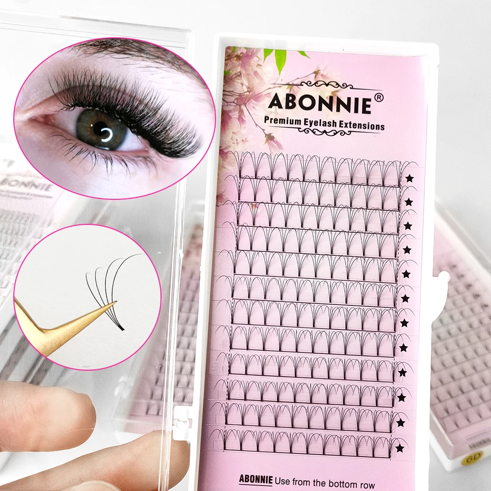 Abonnie 6D Narrow Fan Premade Fans Russian Volume Fan Premium Fluffy Eyelash Extensions Supplies Wide Base Fan Pre-Bundled Lash