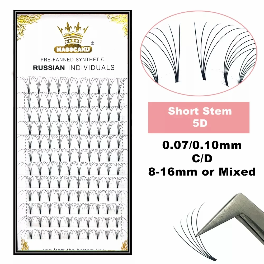 MASSCAKU Premade Russian Volume Short Stem Eyelash Extensions Wide Fans 3D 4D 5D 6D 10D 20D Faux Mink Lashes Wholesale