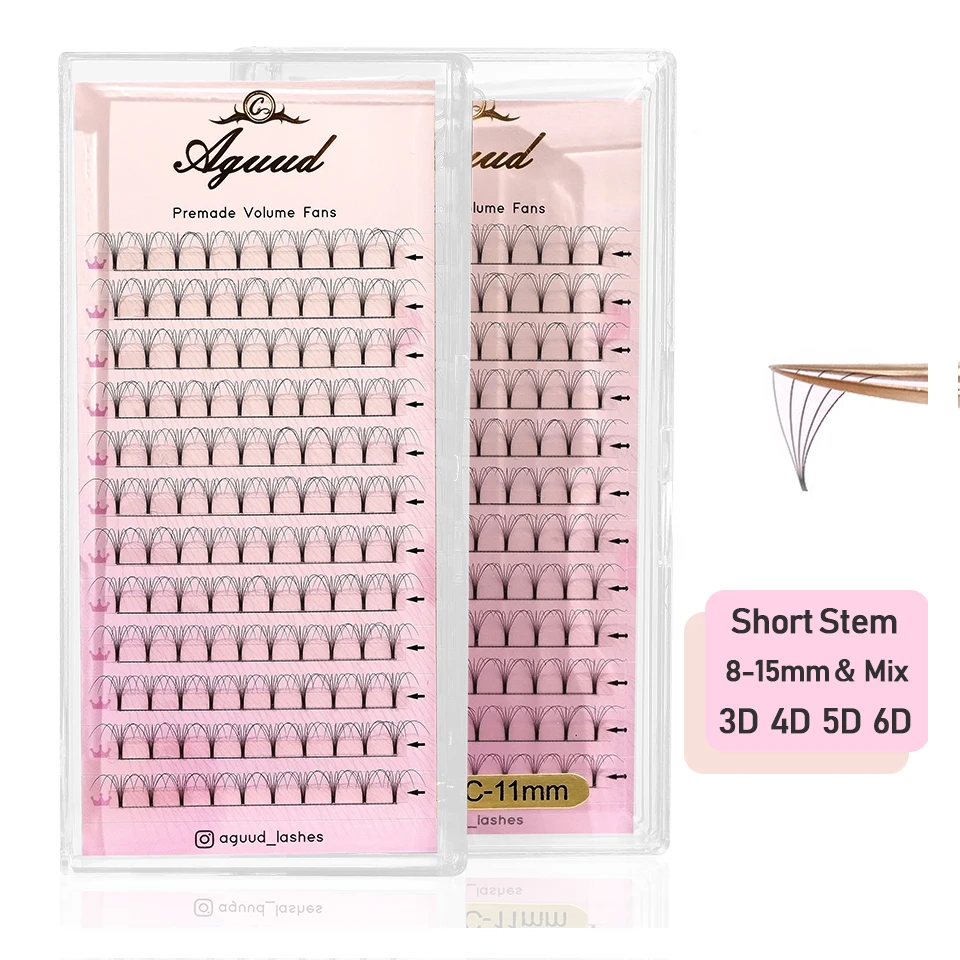 AGUUD Soft Natural Premade Volume Fans Short Stem 3d/4d/5d/6d Russian Volume Professional Eyelash Extension Faux Mink Lash Cilio