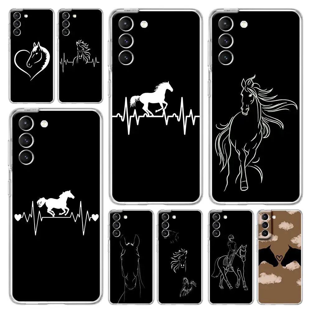 Phone Case For Samsung Galaxy S24 Plus S23 S22 S21 S20 FE Ultra 5G S10 S10E S9 Soft Clear Silicone Cover Animal Art Horse