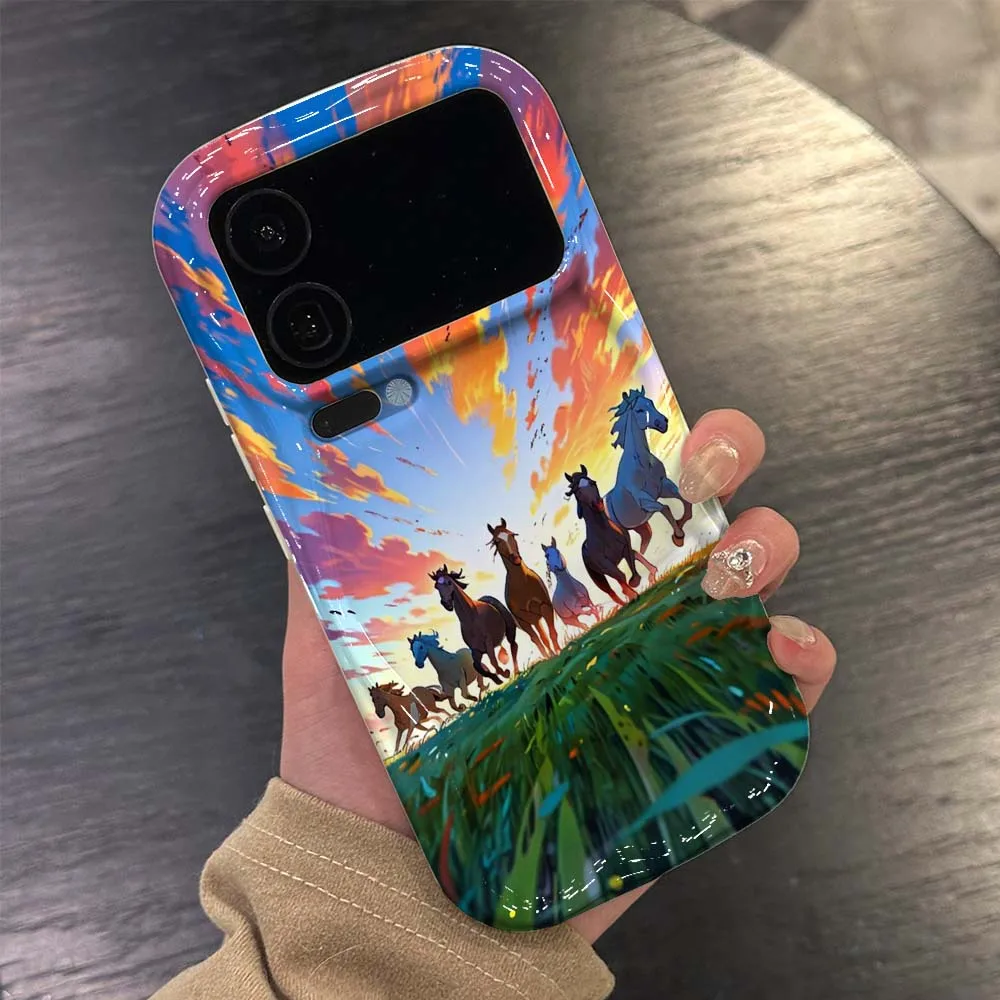 Cartoon Horse Riding Sunset For Xiaomi 17 15 14 14T 13 13T 12T 11 Pro Max Lite Ultra 5G Wave Oil Feilin Phone Case Cover