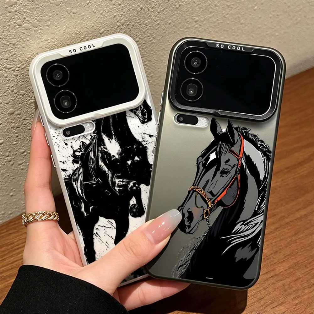 Black Running Horse Pattern For Xiaomi Mi 17 Pro Max 15 14 14T 13 13T 12 11 Ultra Lite Colorful Silver Phone Case Cover