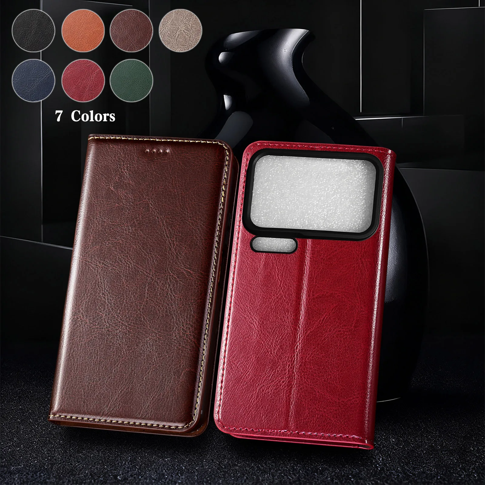 Genuine Leather Phone Case For Xiaomi 13 13T 14 14T 15 15S 17 Pro Ultra Civi Lite Crazy Horse Pattern Of Flip Cover Case Cowhide