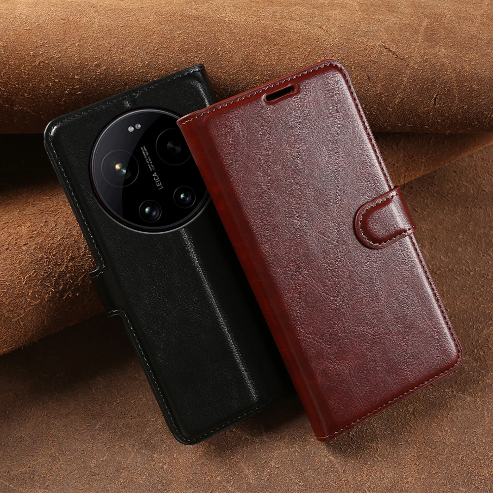 Luxury Crazy Horse Leather Flip Case For Xiaomi 17 15 Ultra 17T Pro 12T 13T 14T 15s 12s 15T 17 Pro Max 12 Lite Phone Case Cover