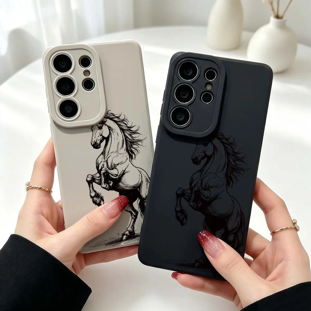 Design Standing Black Horse Silicone Case For Samsung Galaxy S26 S25 S24 S23 S22 S21 Ultra Plus FE Soft Phone Case Cover