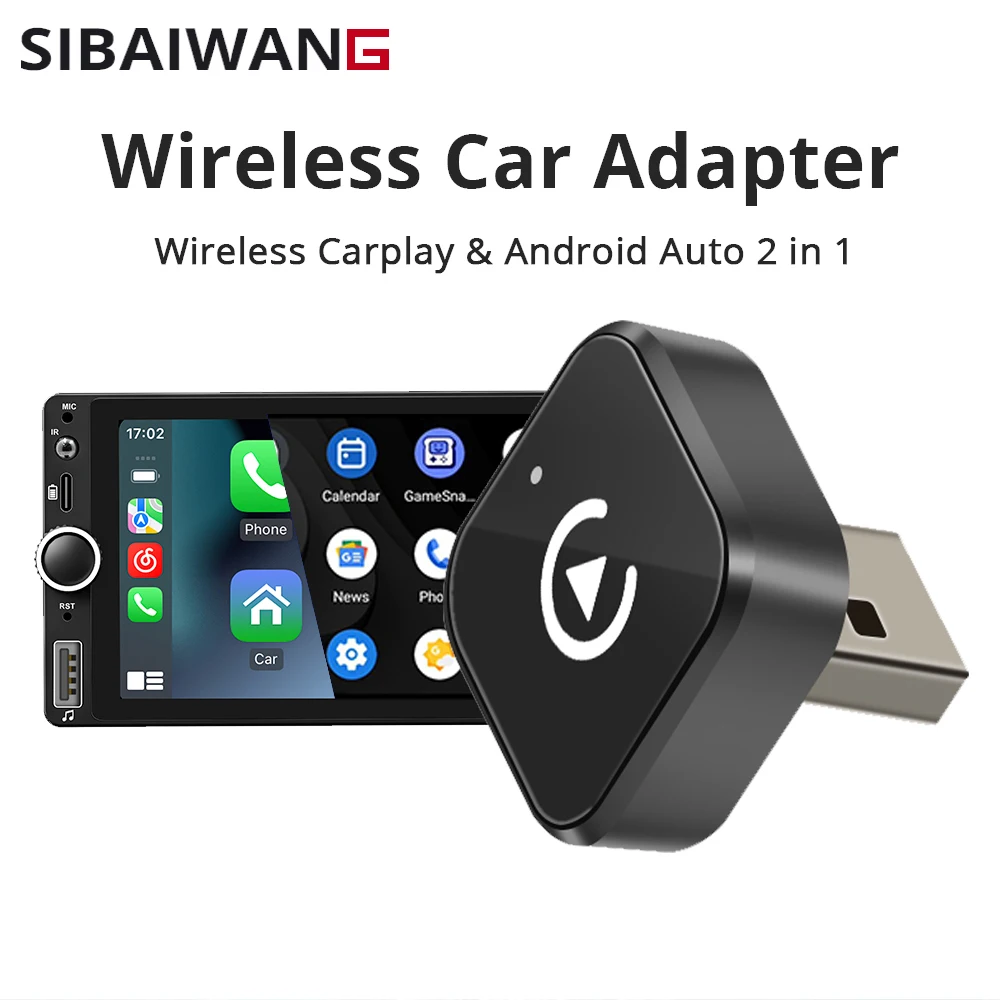 2IN1 New 2026 Wireless CarPlay Android Auto Mini Adapter Plug Play Converts Wired To Wireless Compatible for IPhone & Android