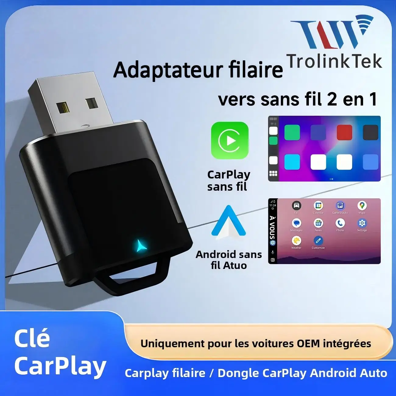 TrolinkTek NEW 2In1 Wireless Carplay AI Box Android Auto Plug&Play Applicable To Convert Original Car Wired Carplay To Wireless
