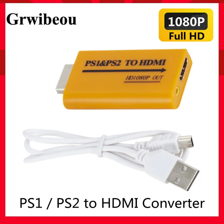 Grwibeou For PS1 / PS2 to HDMI Adapter Converter Up to 1080P Output For Monitor Projector Convert Video/Audio Game Plug and Play