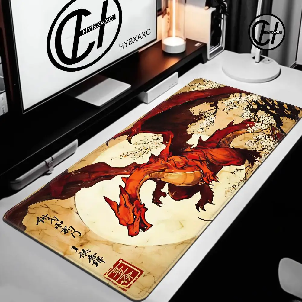 Vintage Japanese Style Red Dragon Design Magic Party Play Mat Durable Rubber for MTG&TCG Games 35X60cm Mouse Pad Offices Deskmat
