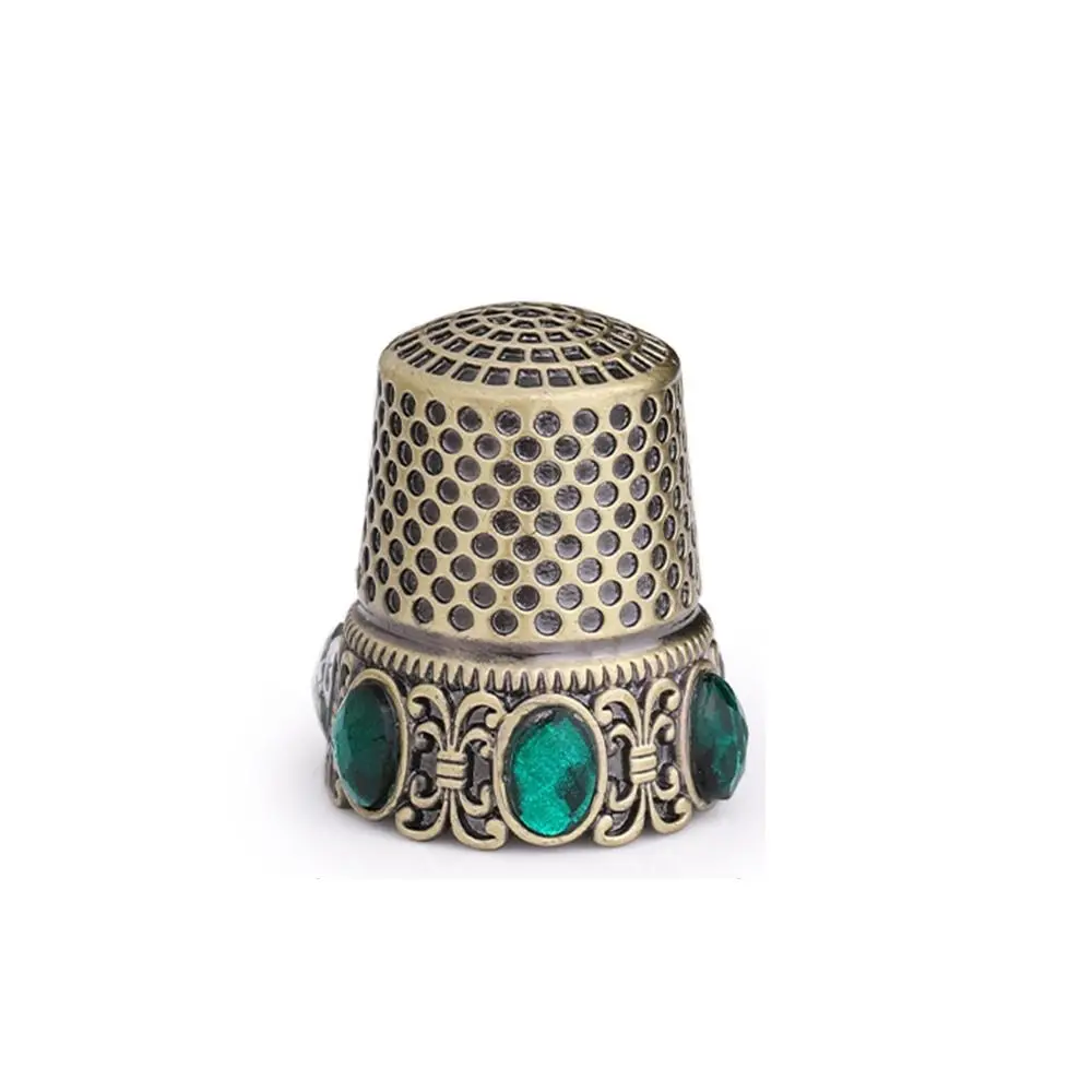Premium Copper Vintage Sewing Thimble Finger Protectors Diamond-encrusted Embroidery Finger Protector Durable DIY Craft