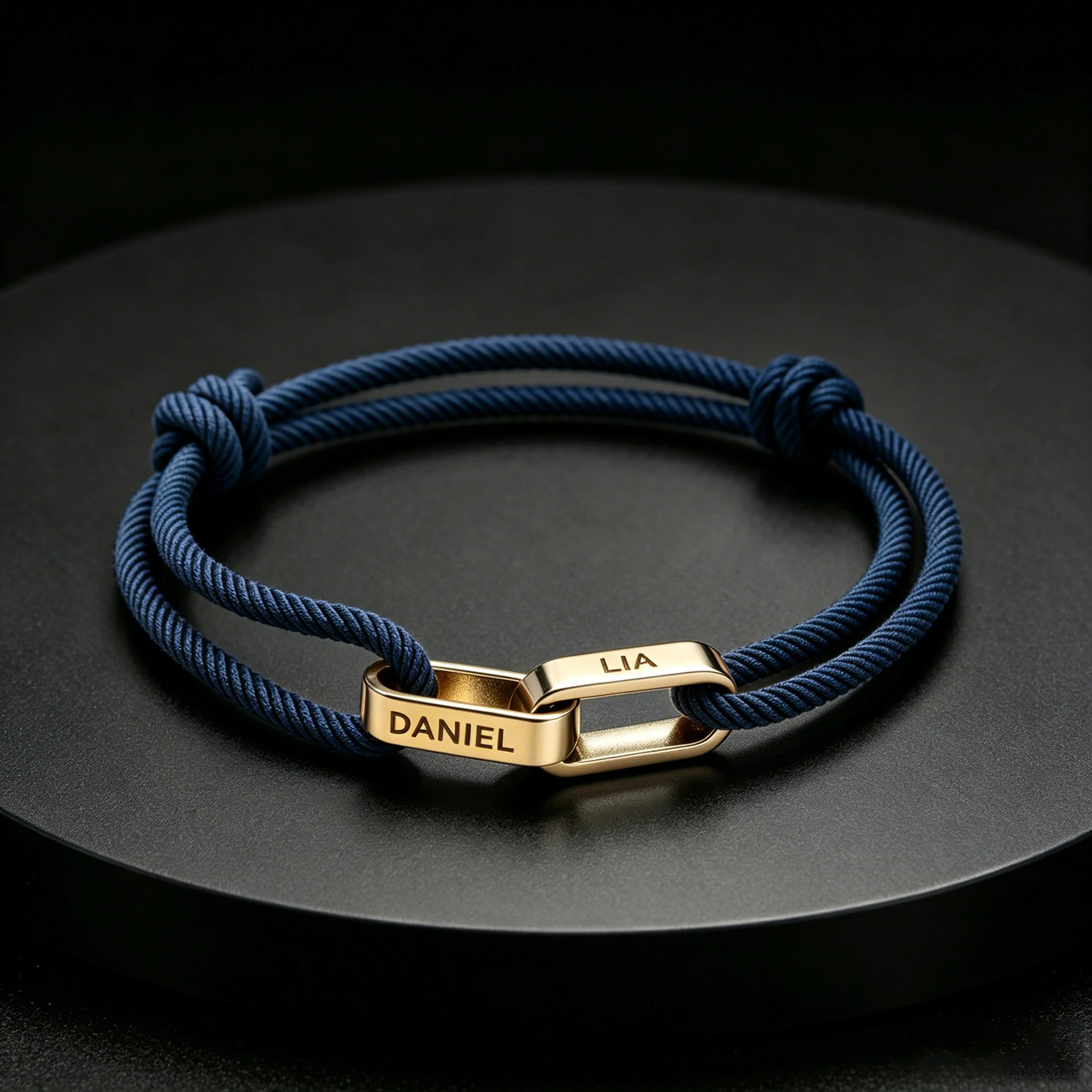 Double Ring Clasp Braided Couple Bracelet Laser Engraved Name Cord Stainless Steel Personalized Jewelry Gift for Men Women
