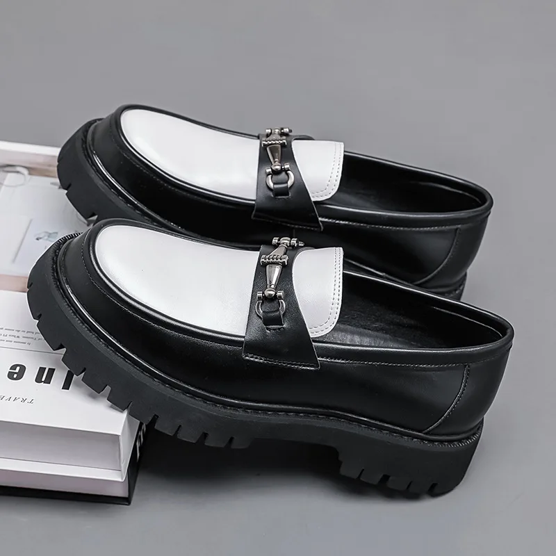 British Style Metal Buckle Loafers Men Thick-soled Wedding Shoes New Formal Business Comfort Shoes Slip-on Leather Casual Shoes