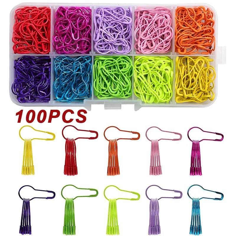 100Pcs Cucurbit Pear Shaped Metal Safety Pin Knitting Stitch Marker Tag Clips Hangtag DIY Sewing Tools Needle
