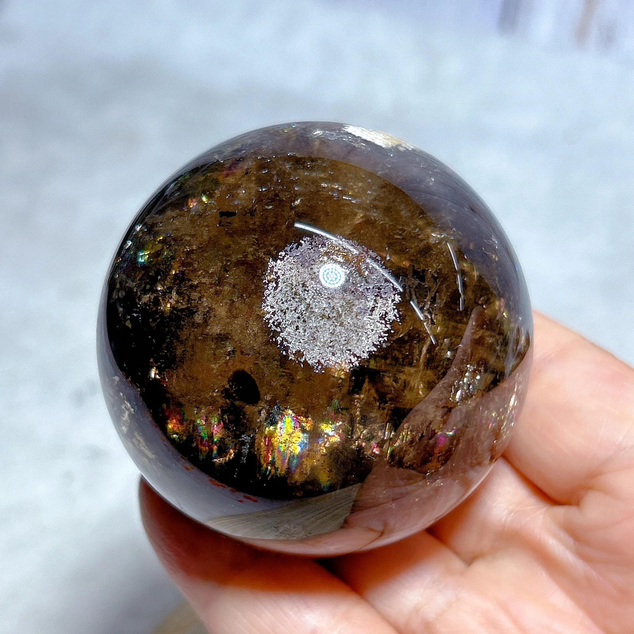 High Quality Natural Crystal Rainbow Smokey Quartz Sphere Polished Ball Healing Reiki Energy Gemstone Home Decorations Gift