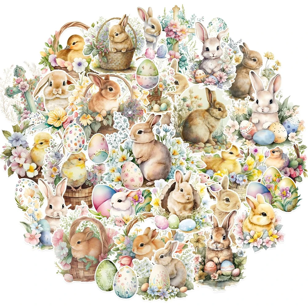 10/30/50PCS Cute Easter Bunny Eggs Stickers for Planner, Journal, Scrapbook, Phone and Laptop, DIY Card Making Craft Decoration