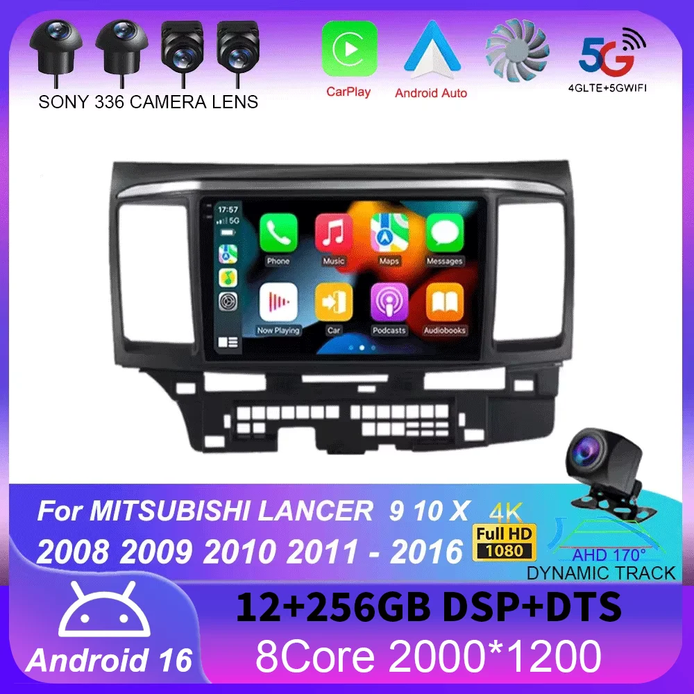 9Inch Android 16 For MITSUBISHI LANCER 10 X 2008 2009 2010 2011 - 2016 Car Radio Stereo Audio GPS Player Carplay Auto Screen