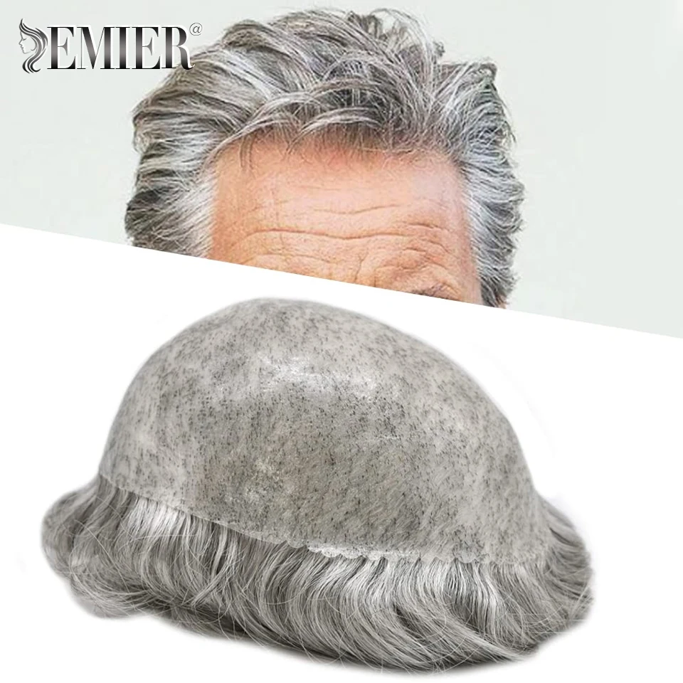 Natural Hairline 1b50 1B80 Grey Super Durable Thin Male Wig Black Brown Mens Toupee Human Hair Wigs Skin Pu Capillary Prosthesis