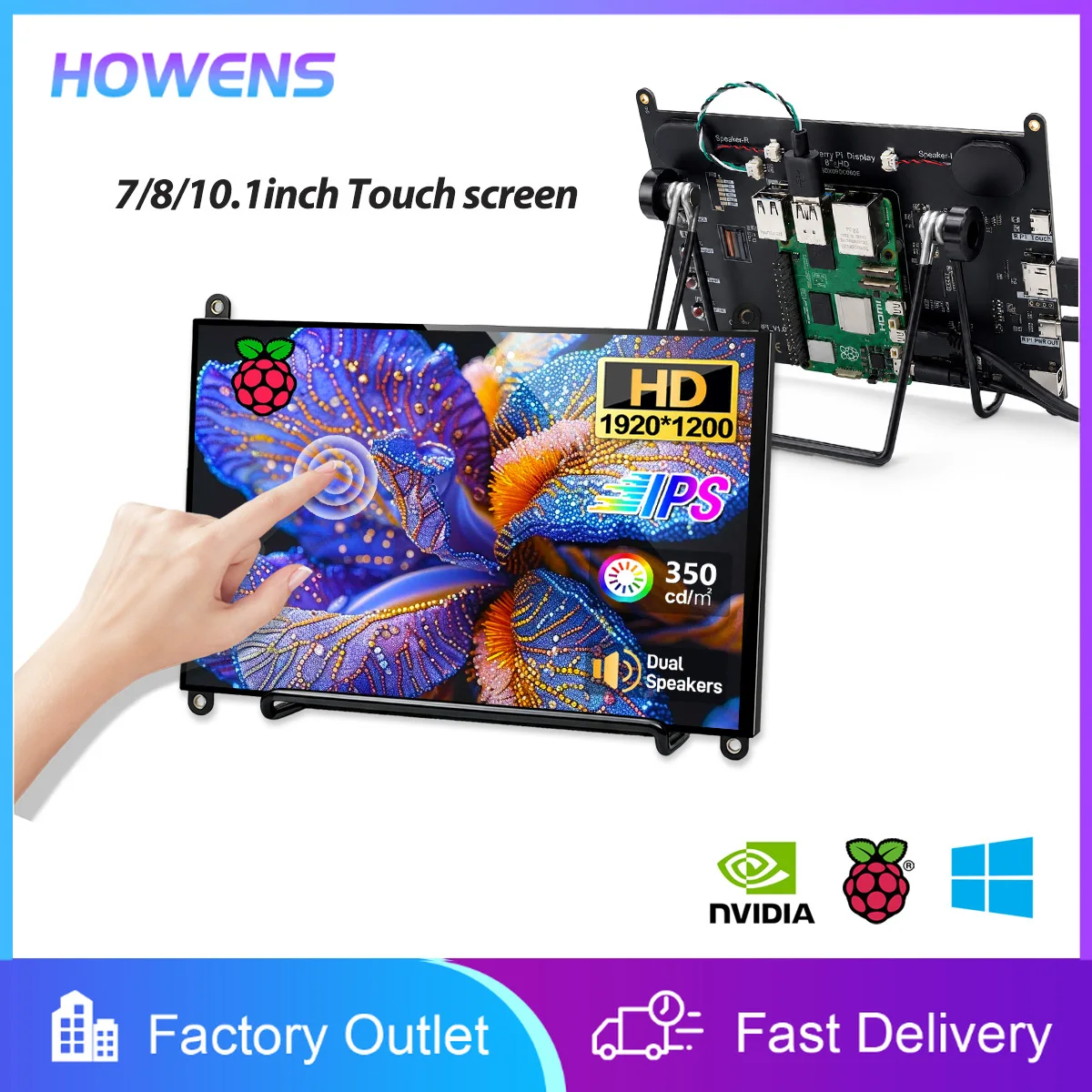 7/8/10.1 inch Raspberry Pi Touch Screen Monitor 1920x1200 FHD LCD Display Portable Small Monitor for Raspberry Pi 5 4 3 3B+ 2 PC