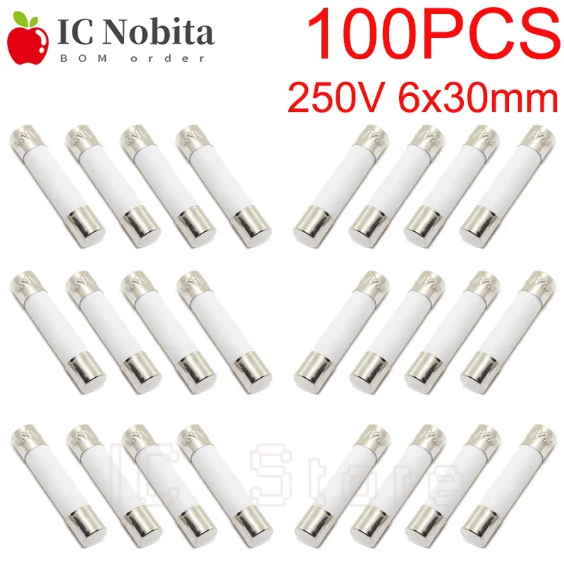 100PCS Ceramic Fuse 250V 6mm x 30mm Fast Blow Tube Fuse 6x30mm 0.1 0.2 0.3 0.5 1 2 3 4 5 6 8 10 15 20 25 30A AMP Fuses 6*30