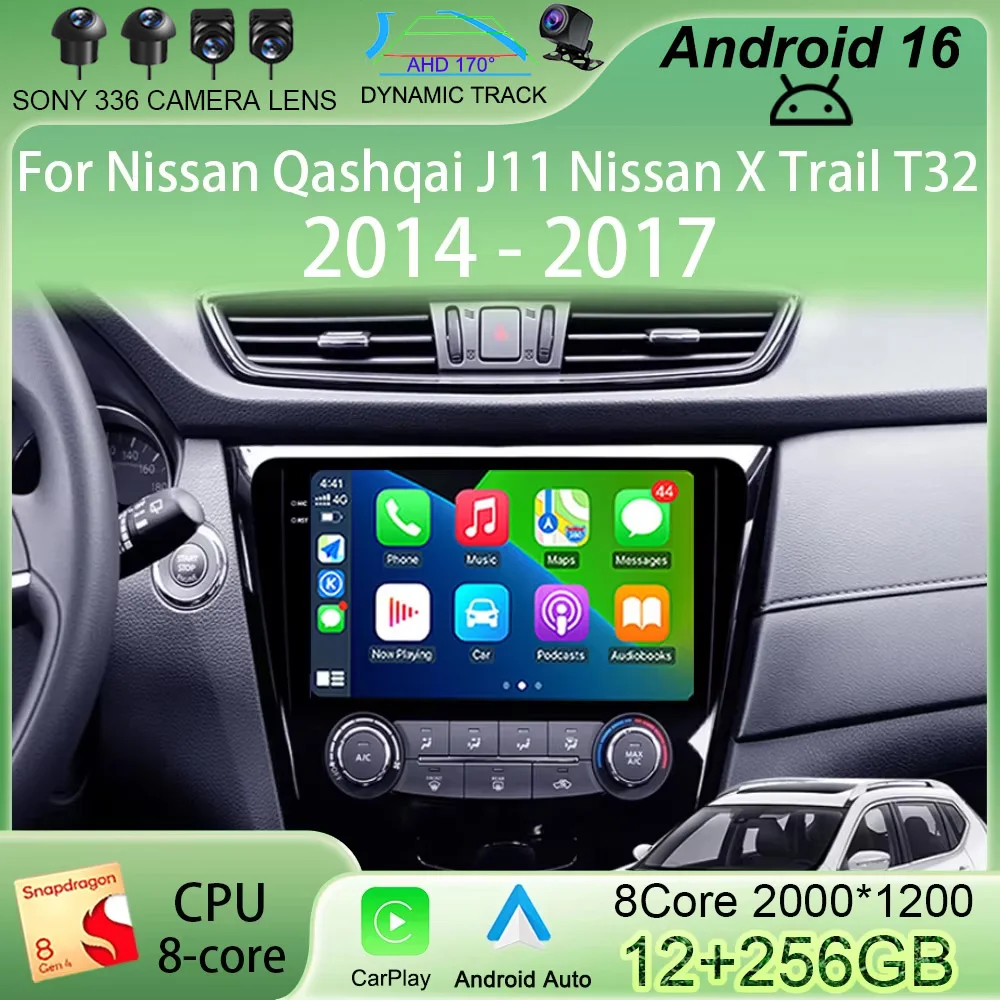 Android 16 For Nissan Qashqai J11 Nissan X Trail T32 2014 - 2017 2Din Stereo Autoradio Carplay Car Radio Multimedia Video Player