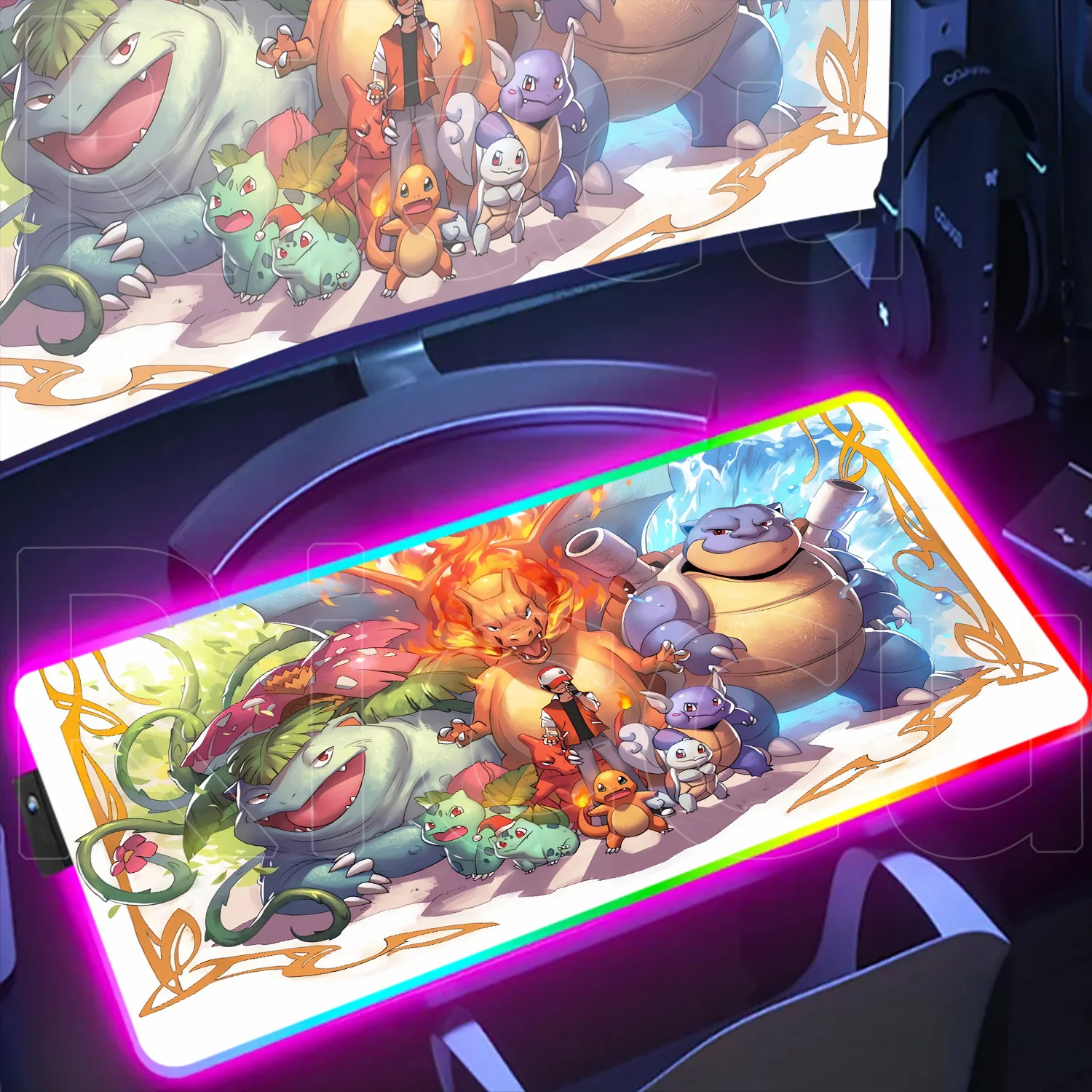 RGB Mouse Pad Lock Edge Large Gaming Accessories Computer Game Keyboard Pad P-Pokemon Charizard Mouse Mat Desk XXL Mousepad Gift