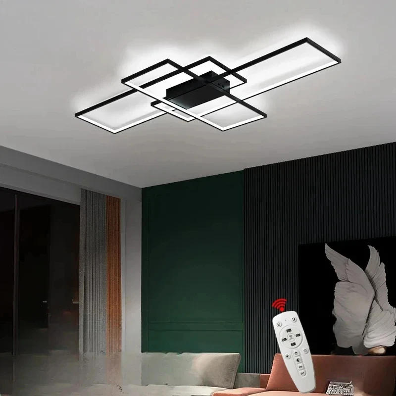 Nordic Square Ceiling Lights Dimmable Black White for Living Room Bedroom Stylish Ceiling Lamp Home Decor Lustre Luminária