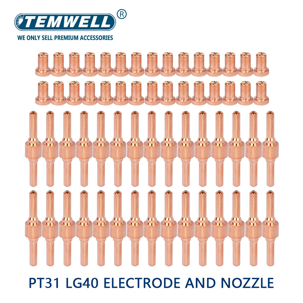 40pcs Red Copper Extended Long Plasma Cutter Tip Electrodes&Nozzles Kit Consumable For PT31 LG40 40A Cutting Welder Torch
